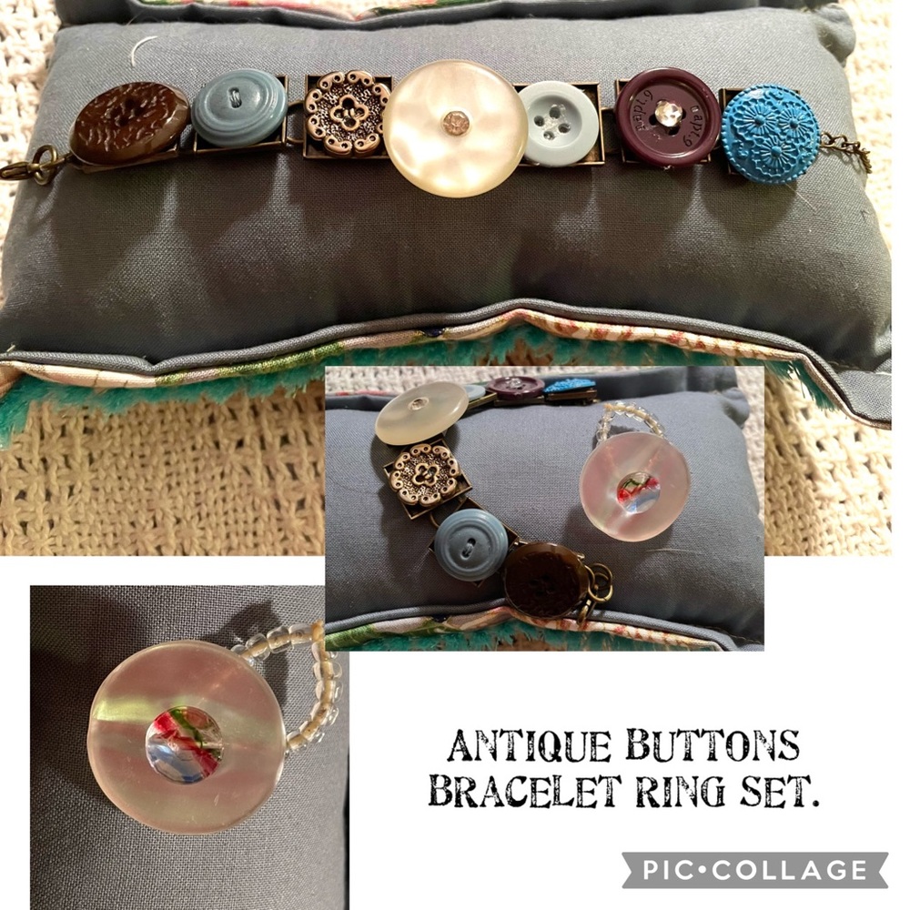 3for 1. Vintage hand made button bracelet and ring set w/free charm watch.